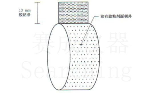 濟(jì)南賽成VOC-01環(huán)形初粘儀測試時(shí)，將膠帶式樣彎轉(zhuǎn)成如圖這樣的環(huán)形試樣，有膠面朝外